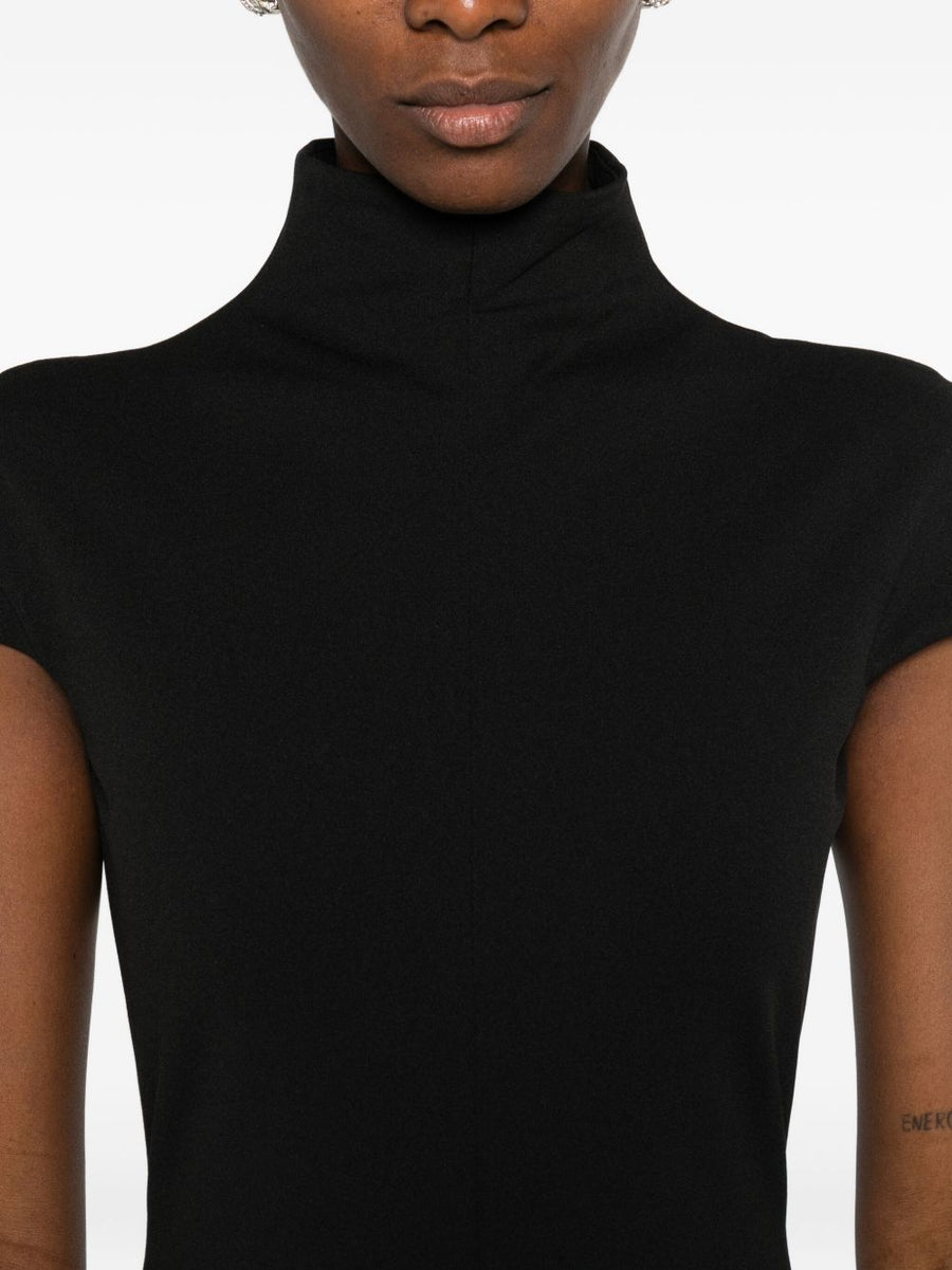 Solace London Lang Black Maxi Dress High Neck Short Sleeves Concealed Back Zip