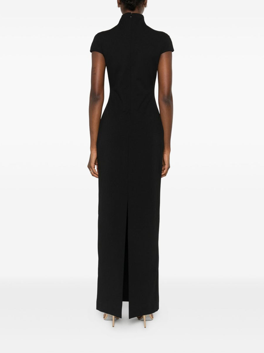 Solace London Lang Black Maxi Dress High Neck Short Sleeves Concealed Back Zip