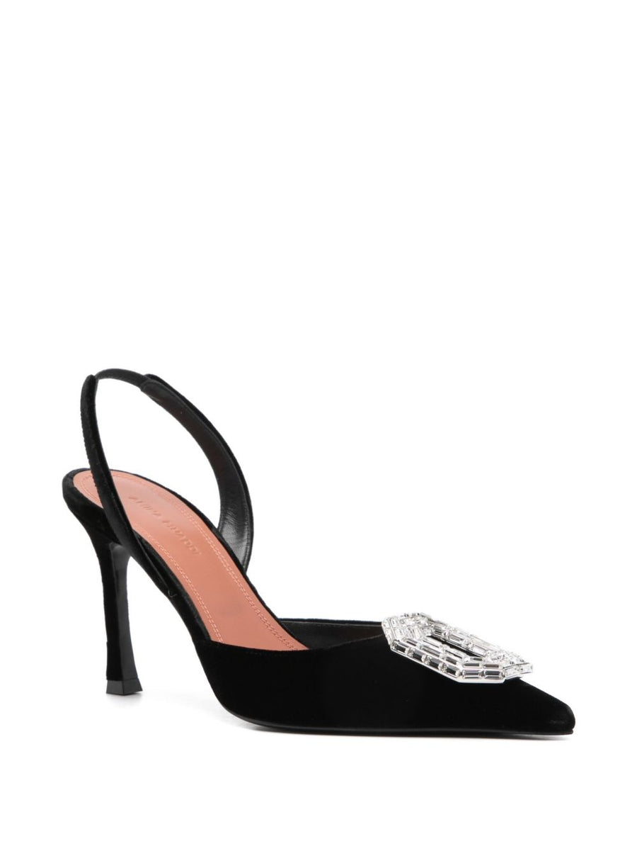 Amina Muaddi Camelia Sling 90 Black Slingback Pump With Pointed Toe And 9cm Heel Embellished Detailing For Women