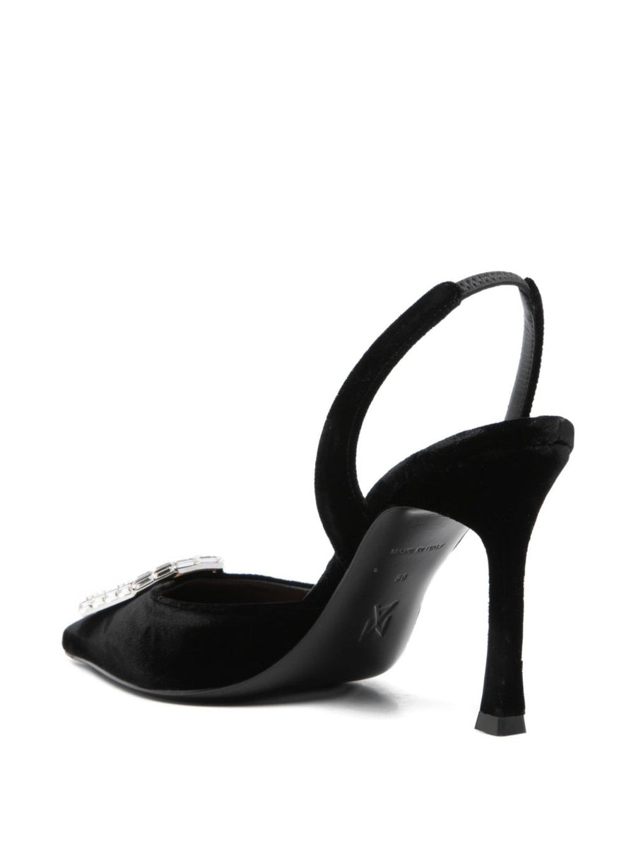 Amina Muaddi Camelia Sling 90 Black Slingback Pump With Pointed Toe And 9cm Heel Embellished Detailing For Women