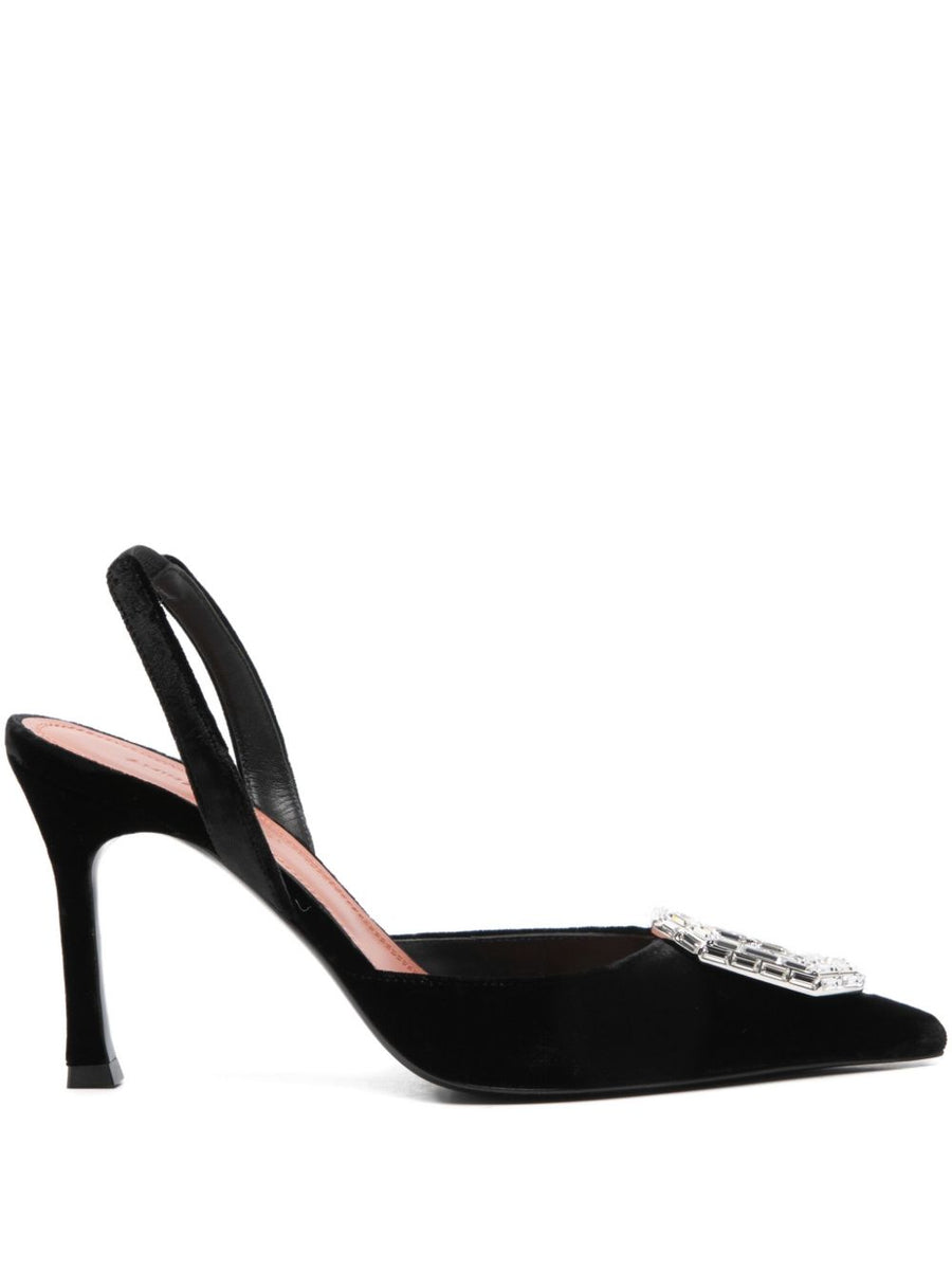 Amina Muaddi Camelia Sling 90 Black Slingback Pump With Pointed Toe And 9cm Heel Embellished Detailing For Women