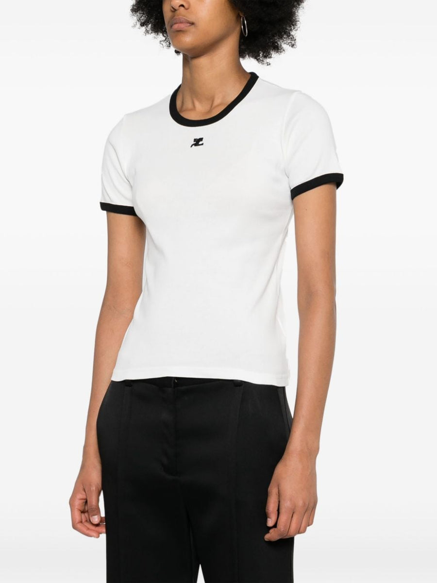 Courreges Pre Logo Cotton T Shirt For Women Minimalist Everyday Wear With Subtle Logo Accent And White Contrasting Trim