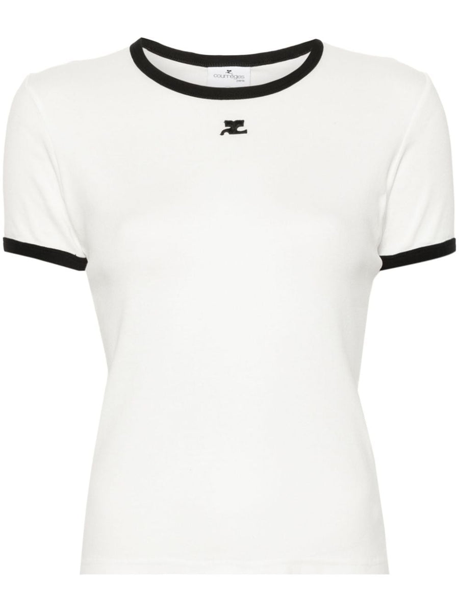 Courreges Pre Logo Cotton T Shirt For Women Minimalist Everyday Wear With Subtle Logo Accent And White Contrasting Trim
