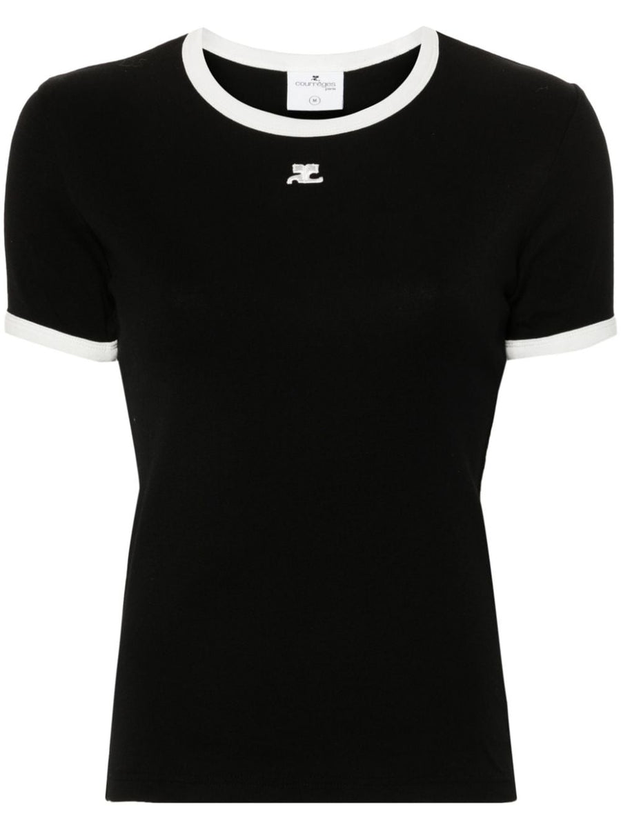 Courreges Pre Logo Cotton T Shirt Black Front Patch