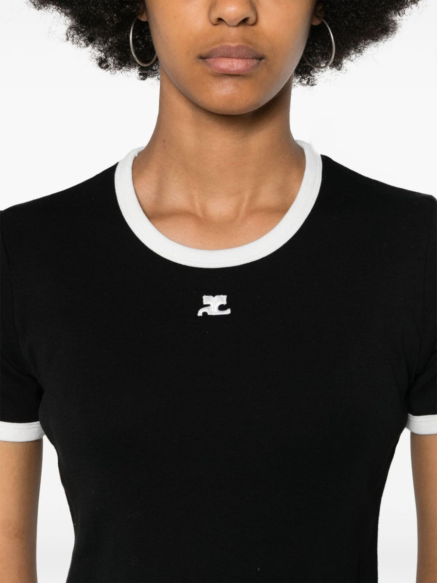 Courreges Pre Logo Cotton T Shirt Black Front Patch