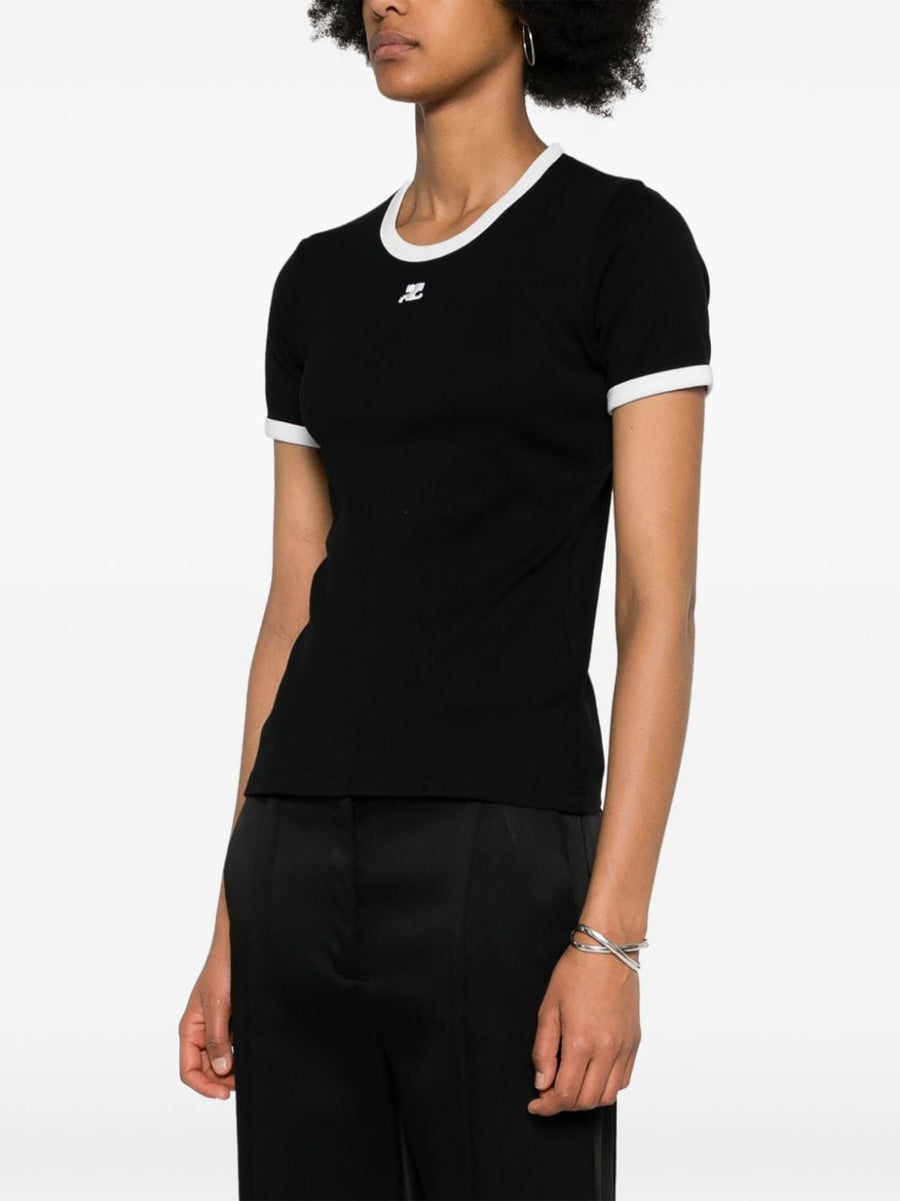Courreges Pre Logo Cotton T Shirt Black Front Patch