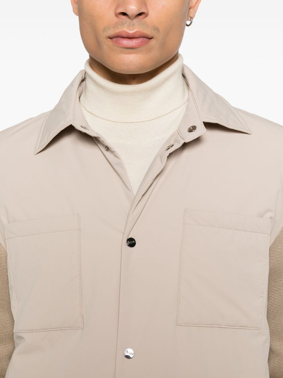 HERNO Button Front Jacket For Men Dove Grey Panelled Beige Everyday Luxury Outerwear