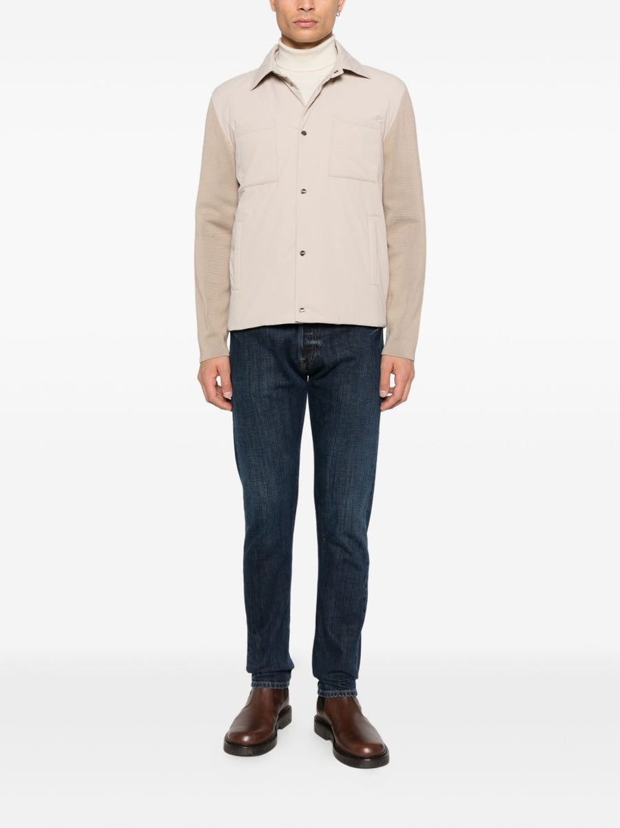 HERNO Button Front Jacket For Men Dove Grey Panelled Beige Everyday Luxury Outerwear