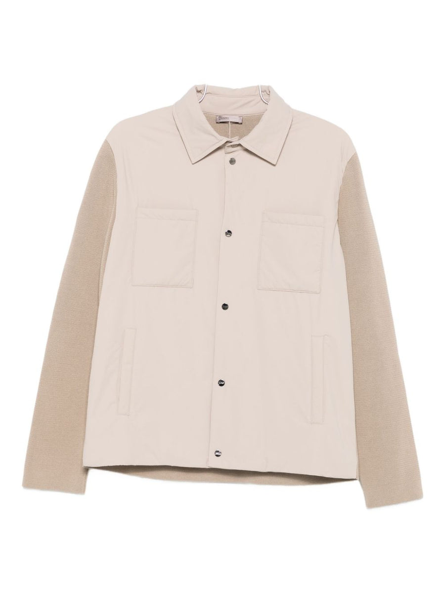 HERNO Button Front Jacket For Men Dove Grey Panelled Beige Everyday Luxury Outerwear