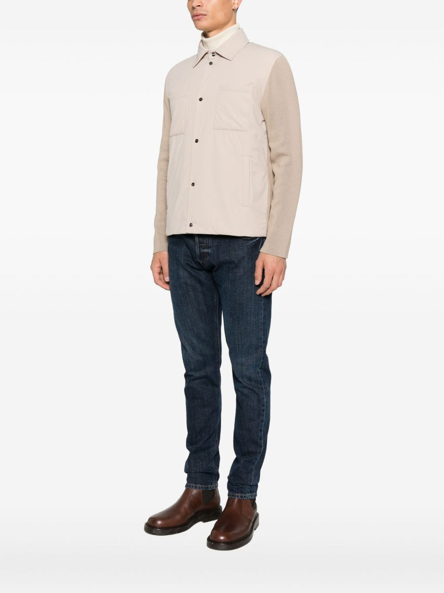 HERNO Button Front Jacket For Men Dove Grey Panelled Beige Everyday Luxury Outerwear