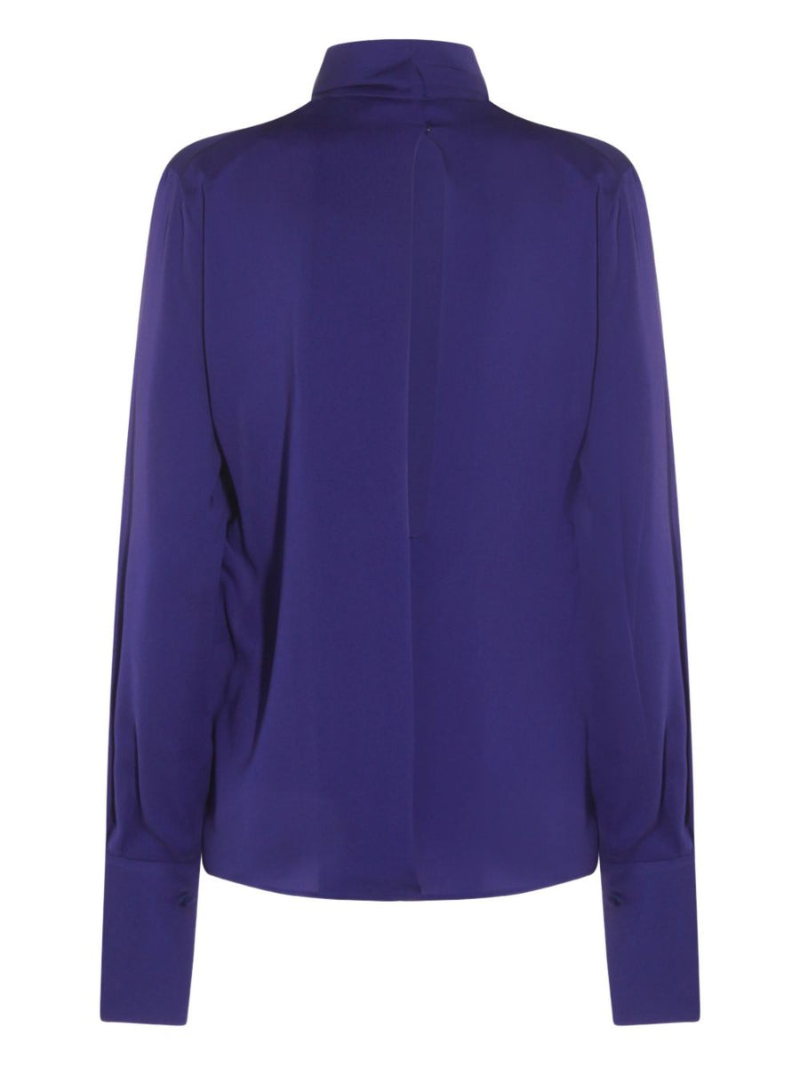 Tom Ford Silk Blouse For Women Luxurious Silk High Neck Draped Clematis Blue Edition Premium