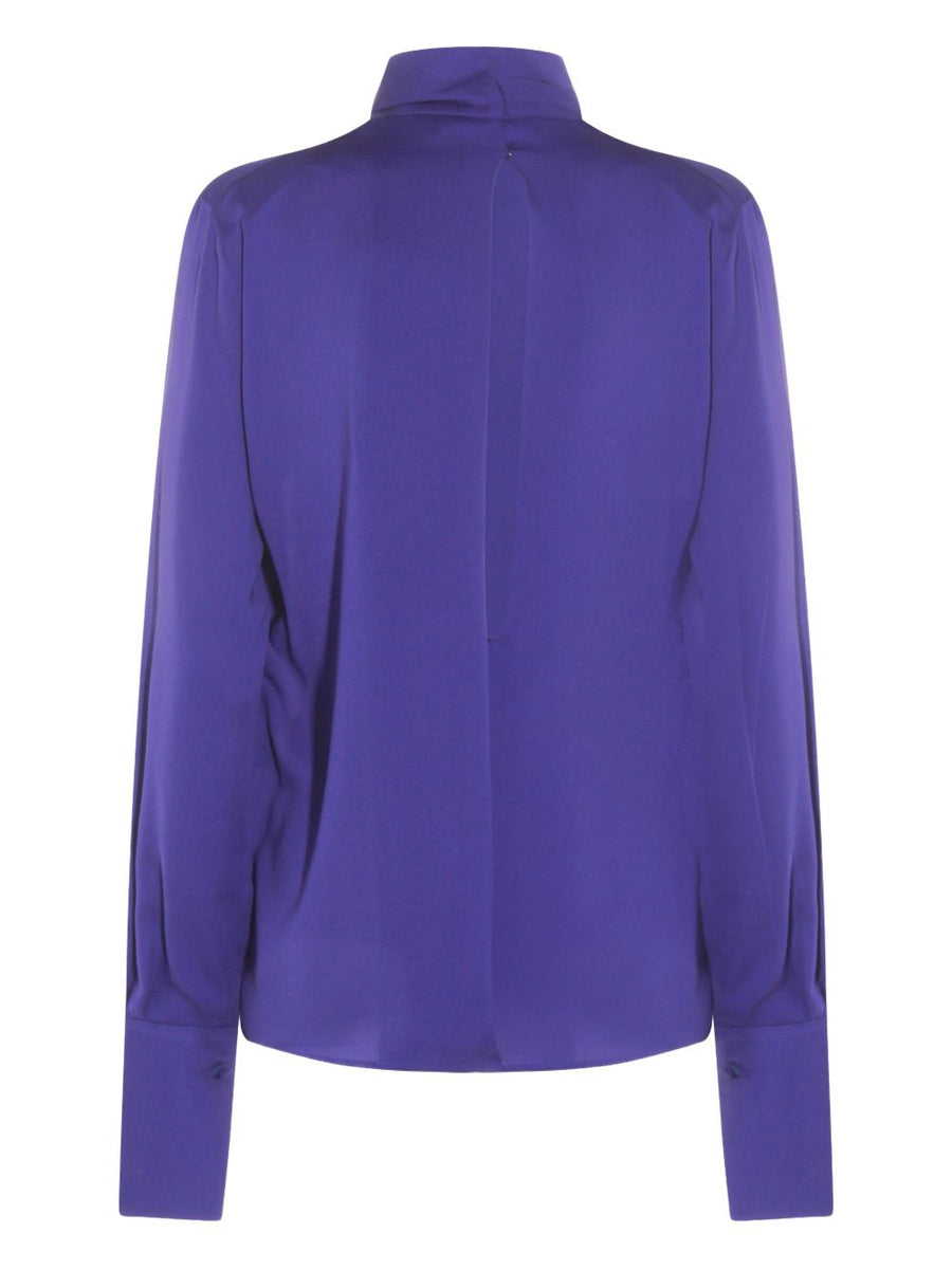 Tom Ford Silk Blouse For Women Luxurious Silk High Neck Draped Clematis Blue Edition Premium