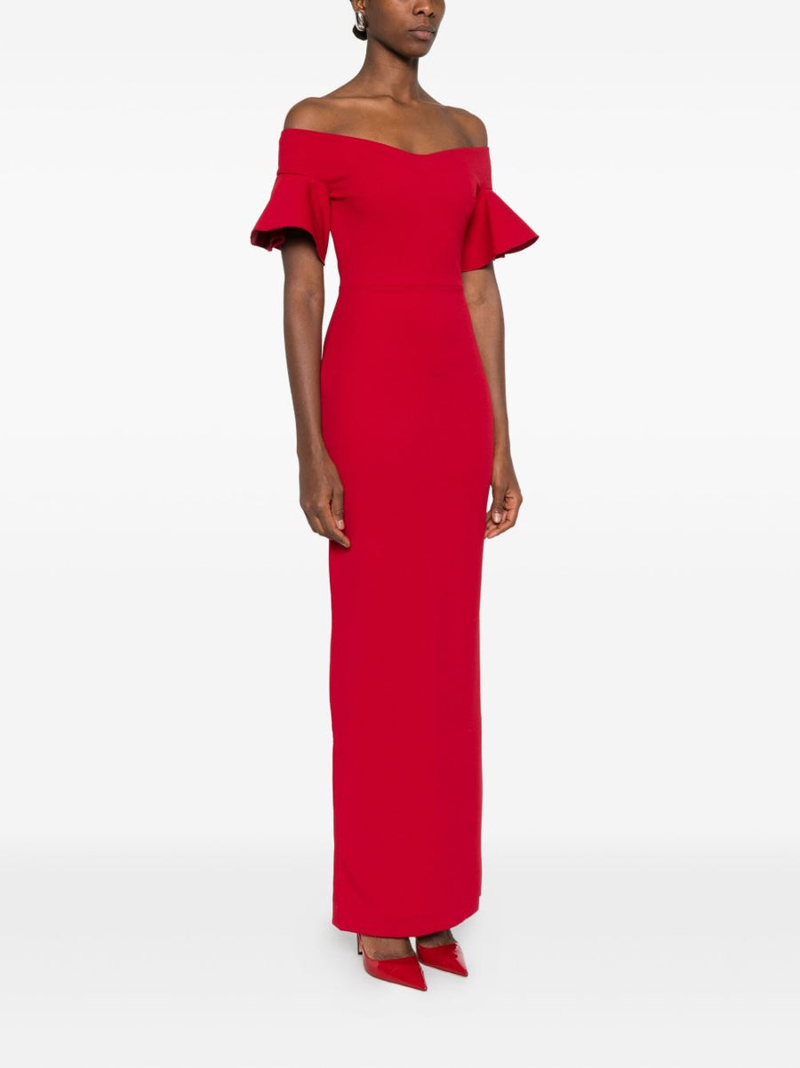 Solace London Cielo Maxi Dress Red Off Shoulder With Ruffles For Women Luxury Resortwear Glamour