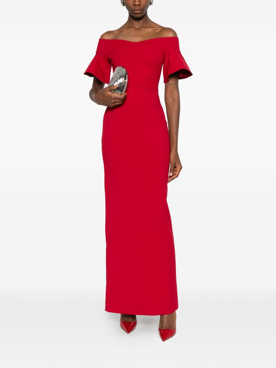 Solace London Cielo Maxi Dress Red Off Shoulder With Ruffles For Women Luxury Resortwear Glamour