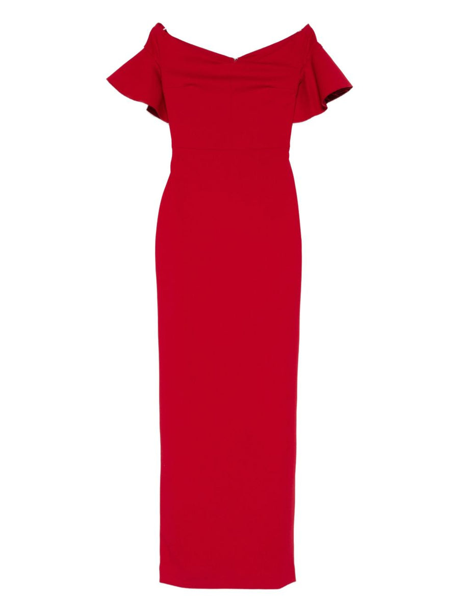 Solace London Cielo Maxi Dress Red Off Shoulder With Ruffles For Women Luxury Resortwear Glamour