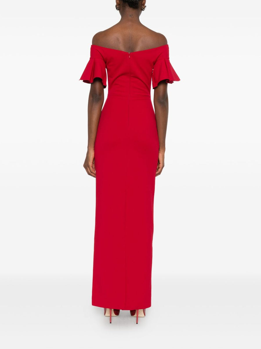 Solace London Cielo Maxi Dress Red Off Shoulder With Ruffles For Women Luxury Resortwear Glamour