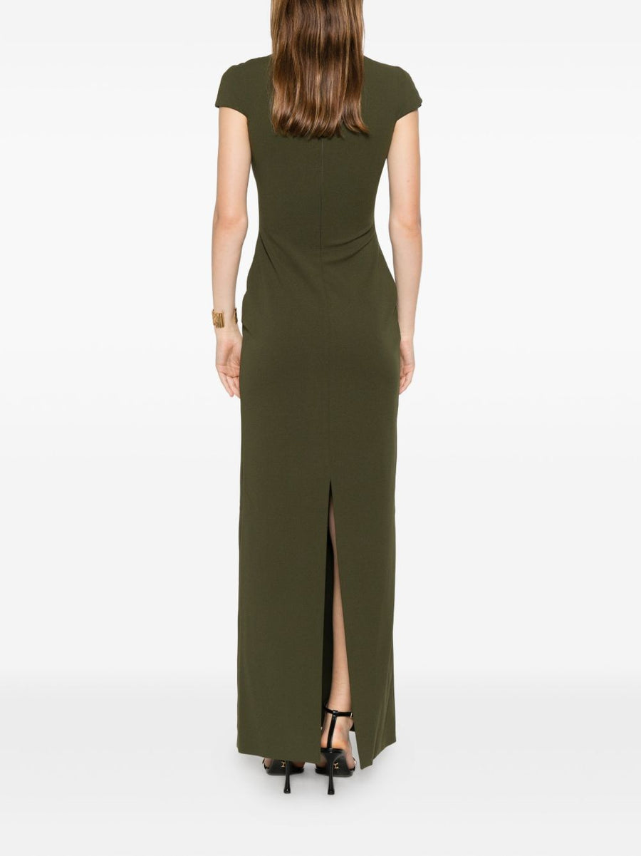 Solace London Lang Maxi Dress Dark Olive High Neck Cap Sleeves Luxurious Day To Evening Women