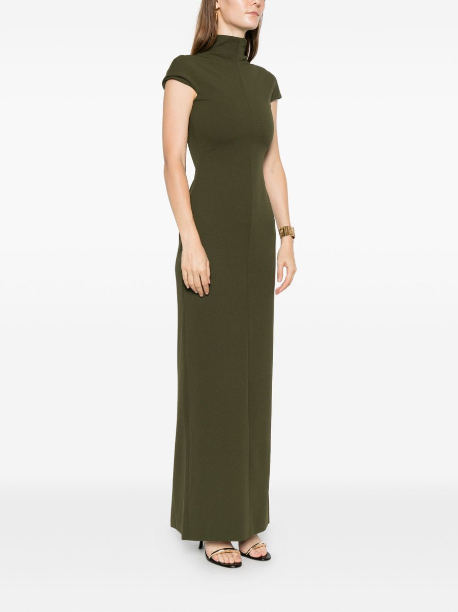 Solace London Lang Maxi Dress Dark Olive High Neck Cap Sleeves Luxurious Day To Evening Women