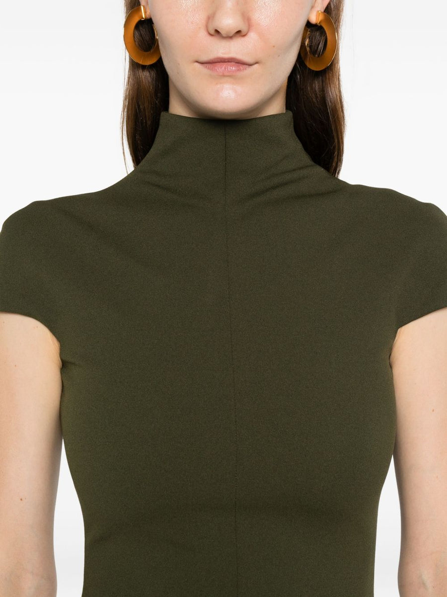Solace London Lang Maxi Dress Dark Olive High Neck Cap Sleeves Luxurious Day To Evening Women