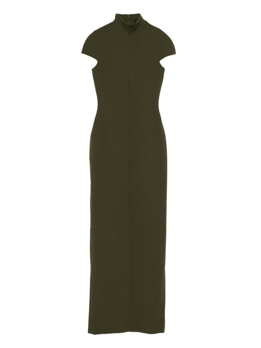 Solace London Lang Maxi Dress Dark Olive High Neck Cap Sleeves Luxurious Day To Evening Women