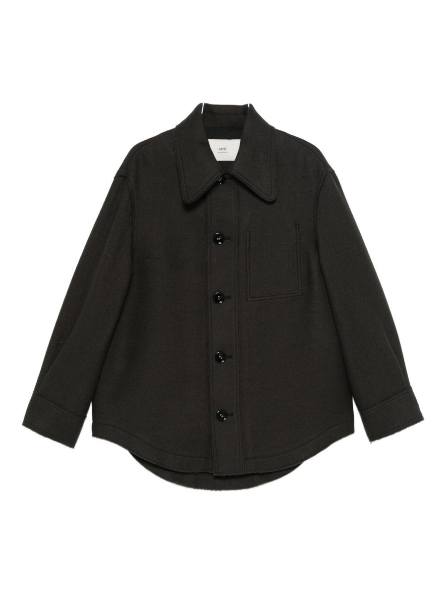 Ami Paris Wool Shirt Jacket Women Virgin Wool Hundred Percent Button Front Grey Office Smart Casual Layer