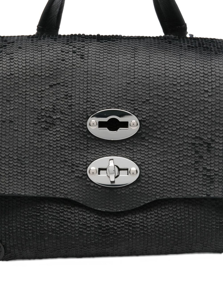 Zanellato Capsule Postina Baby Bag Black Etna Leather Studded Top Handle For Moms