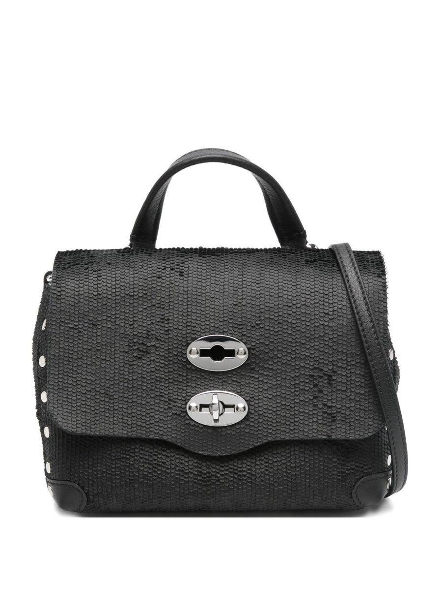 Zanellato Capsule Postina Baby Bag Black Etna Leather Studded Top Handle For Moms