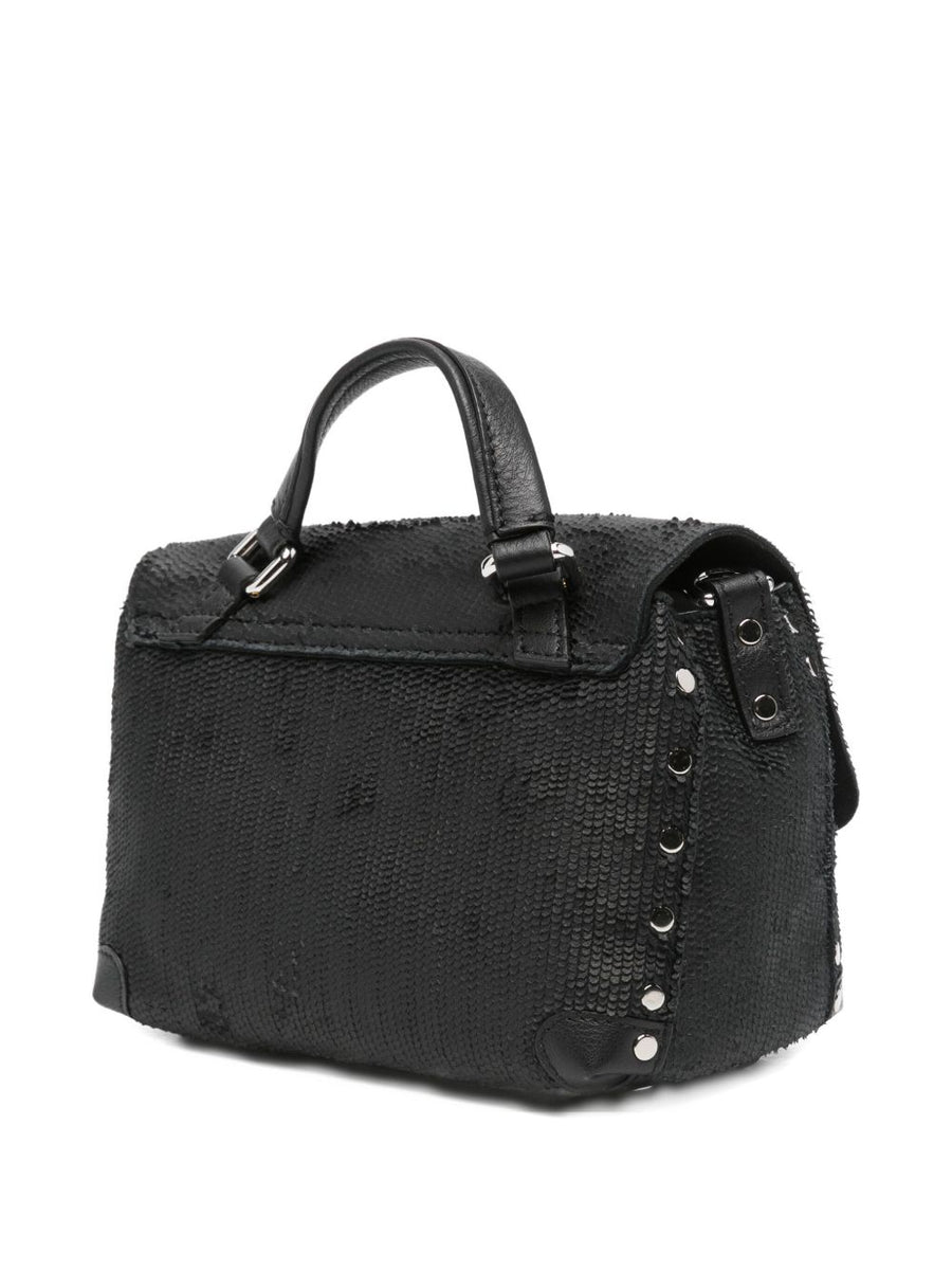 Zanellato Capsule Postina Baby Bag Black Etna Leather Studded Top Handle For Moms