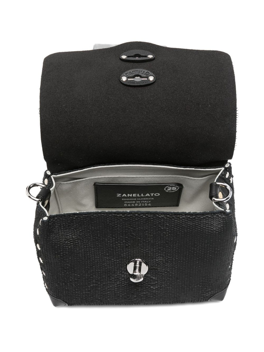Zanellato Capsule Postina Baby Bag Black Etna Leather Studded Top Handle For Moms