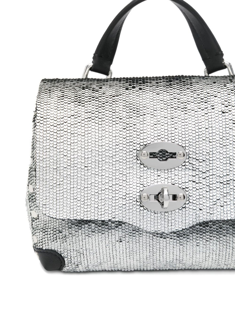 Zanellato Capsule Postina Shoulder Bag For Women On The Go Compact Silver Lamb Leather Luxury Double Turn Lock