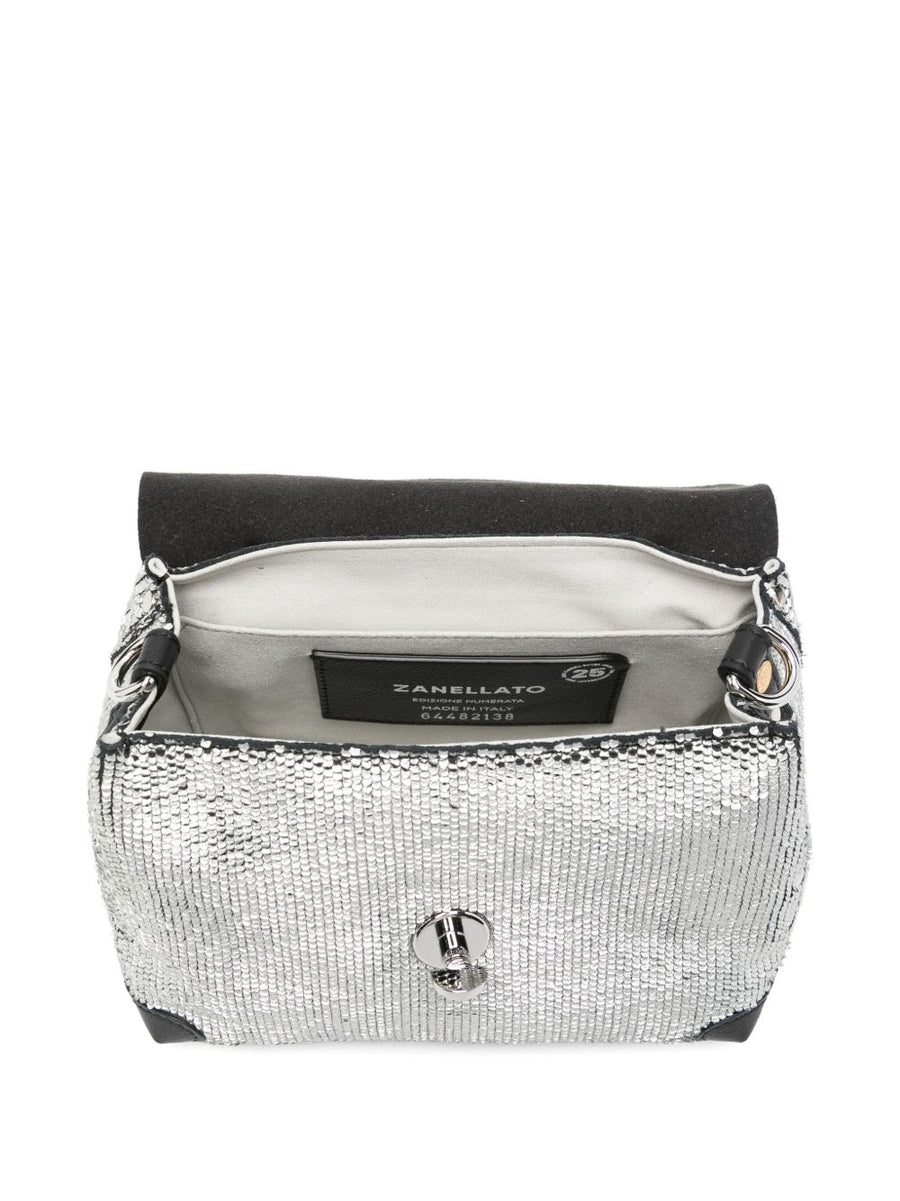 Zanellato Capsule Postina Shoulder Bag For Women On The Go Compact Silver Lamb Leather Luxury Double Turn Lock