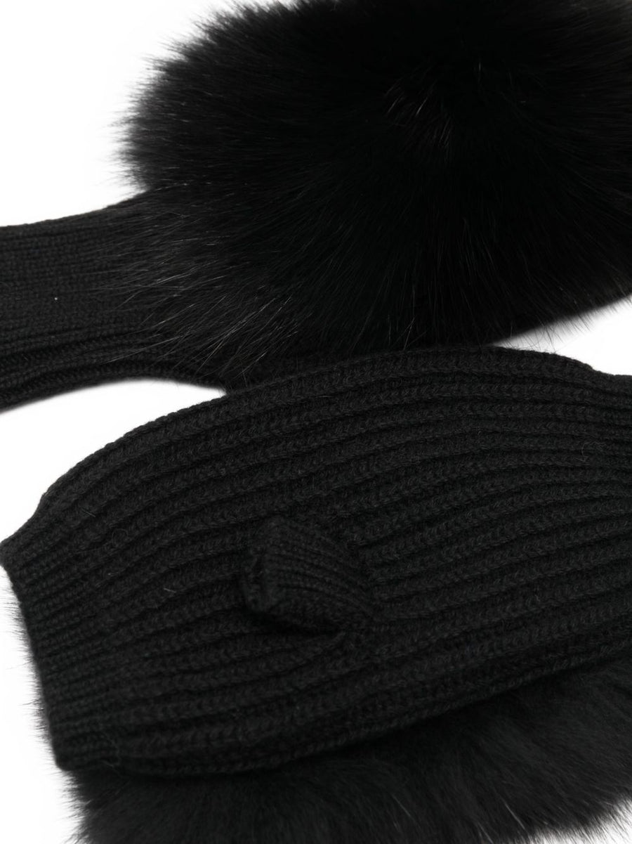 Alpo Cashmere Fur Gloves for Women One Size Black Luxurious Soft Warmth and Craftsmanship