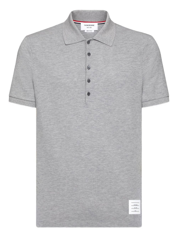 Thom Browne Cotton Polo Shirt For Men Luxury Panelled Pique Weave Quiet Luxury Signature Branding Grey