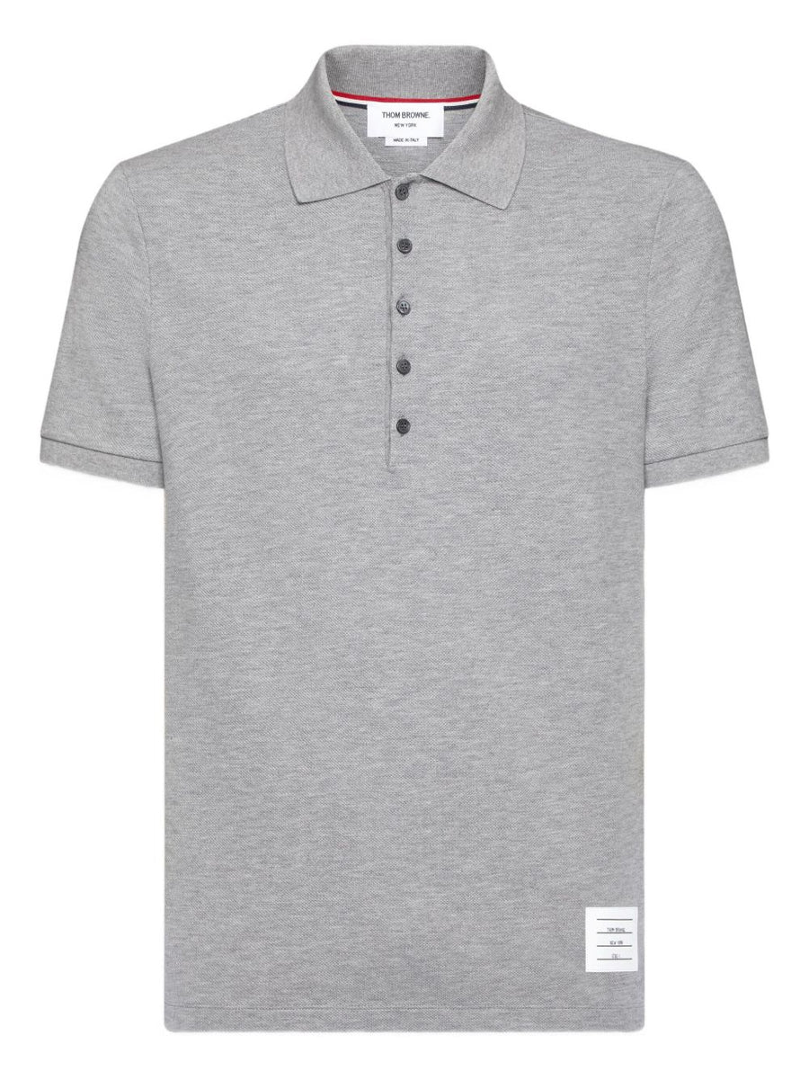 Thom Browne Cotton Polo Shirt For Men Luxury Panelled Pique Weave Quiet Luxury Signature Branding Grey
