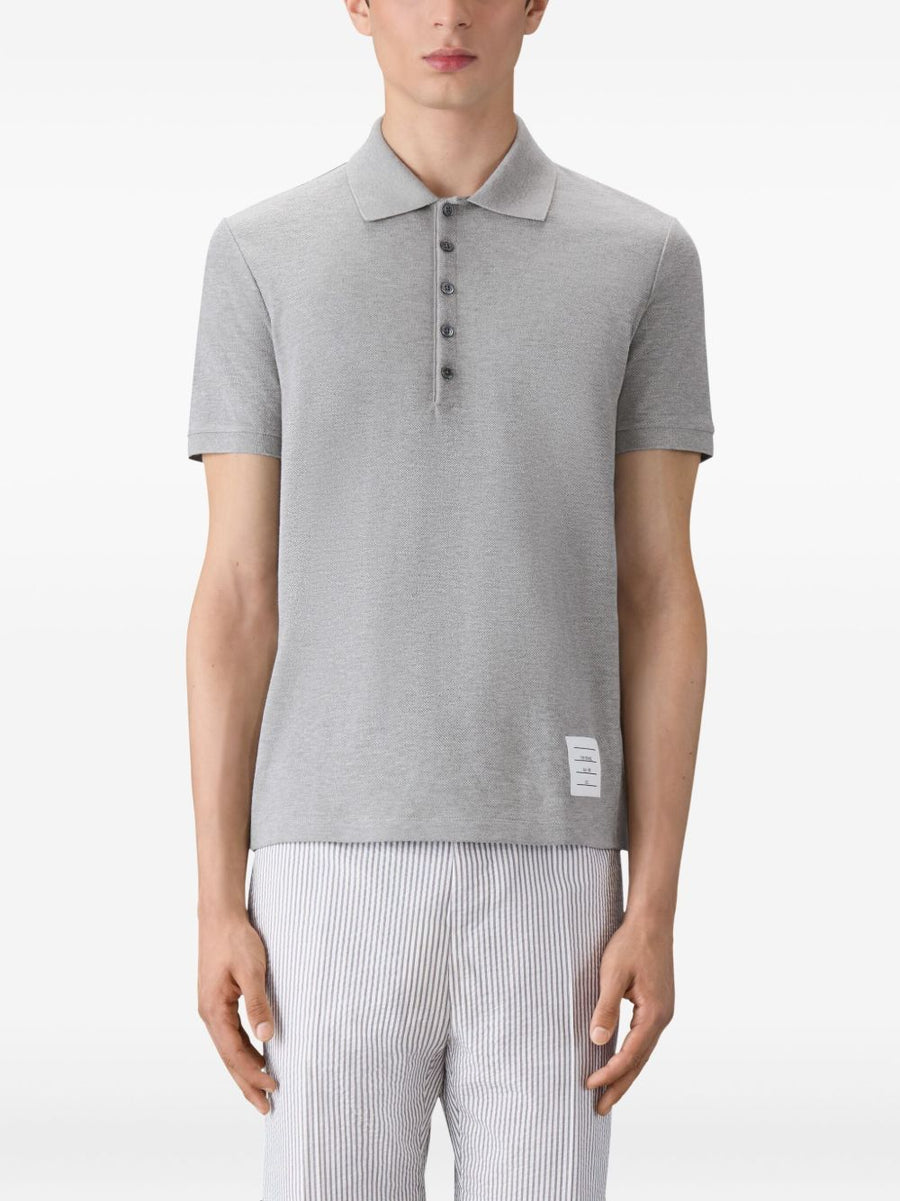 Thom Browne Cotton Polo Shirt For Men Luxury Panelled Pique Weave Quiet Luxury Signature Branding Grey
