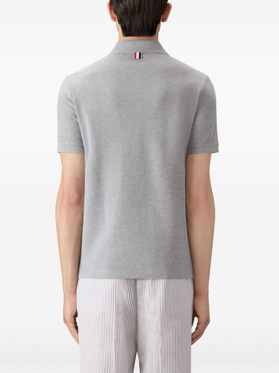 Thom Browne Cotton Polo Shirt For Men Luxury Panelled Pique Weave Quiet Luxury Signature Branding Grey