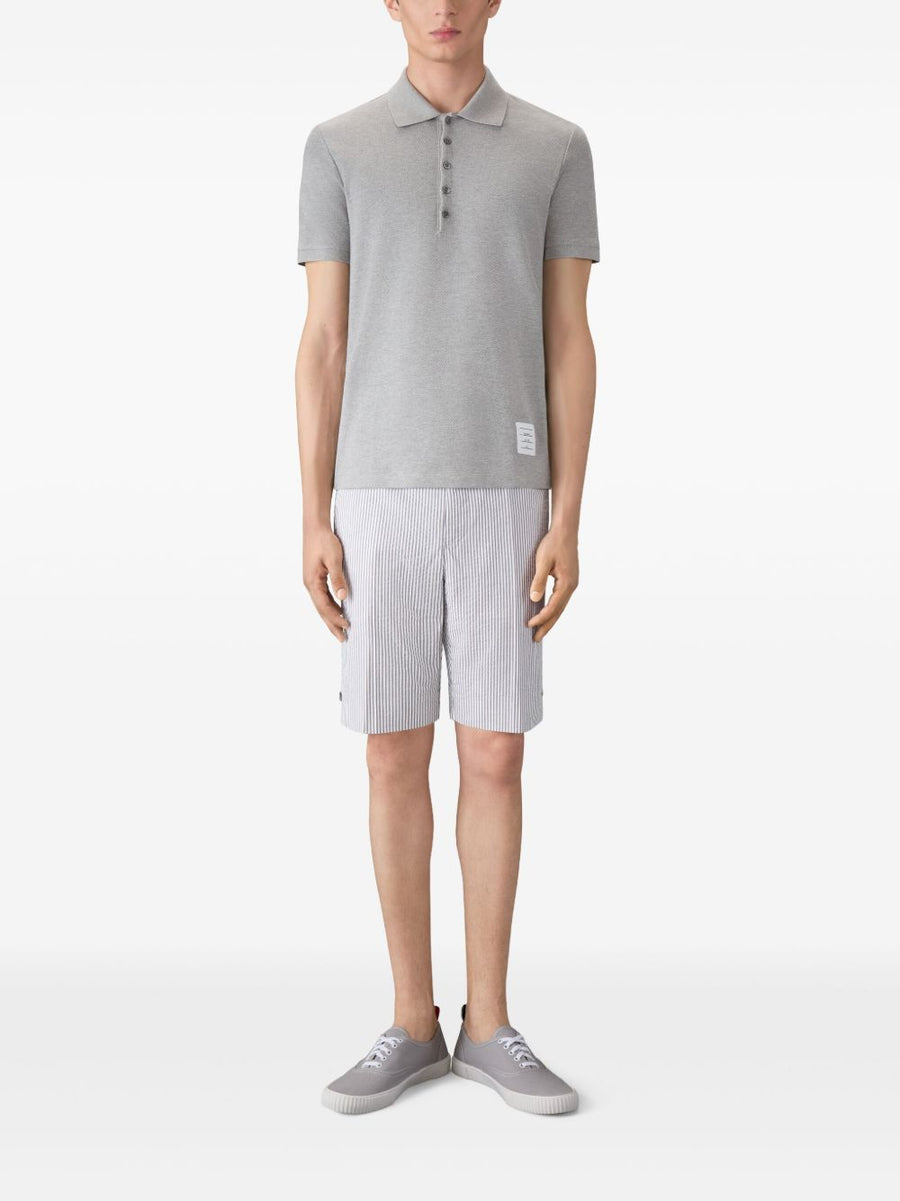 Thom Browne Cotton Polo Shirt For Men Luxury Panelled Pique Weave Quiet Luxury Signature Branding Grey