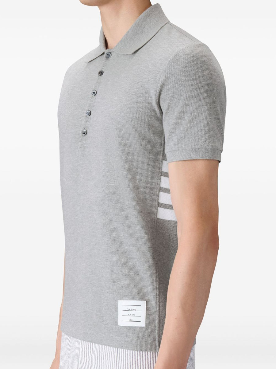Thom Browne Cotton Polo Shirt For Men Luxury Panelled Pique Weave Quiet Luxury Signature Branding Grey
