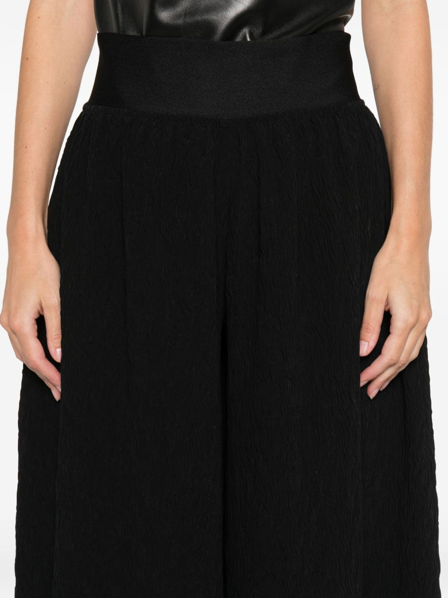 Bunzaburo Wide Leg Trousers For Women Elastic Waistband Textured Black Raw Hem Everyday Comfort