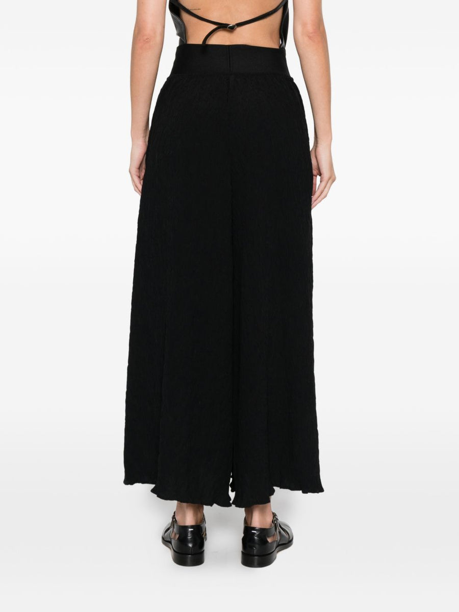 Bunzaburo Wide Leg Trousers For Women Elastic Waistband Textured Black Raw Hem Everyday Comfort