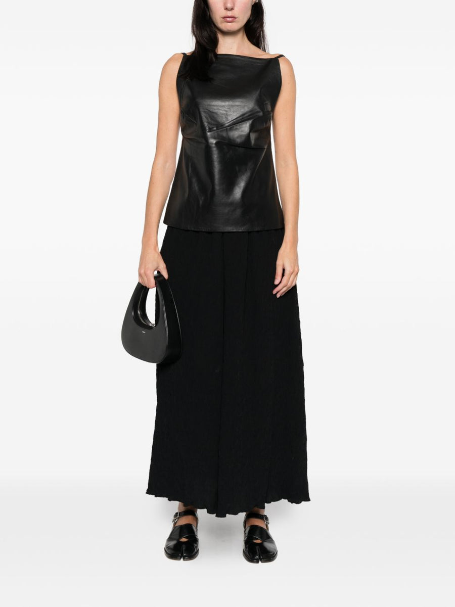 Bunzaburo Wide Leg Trousers For Women Elastic Waistband Textured Black Raw Hem Everyday Comfort