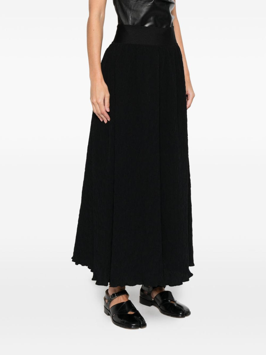 Bunzaburo Wide Leg Trousers For Women Elastic Waistband Textured Black Raw Hem Everyday Comfort