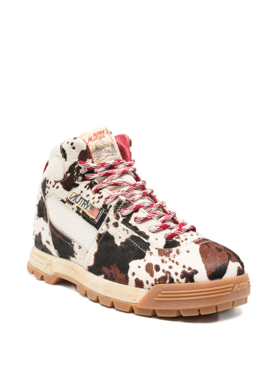 Autry Malga Multicolor Animal Print Boots for Women Leather All Season Comfort Horse Effect Lace Up Ridged Sole
