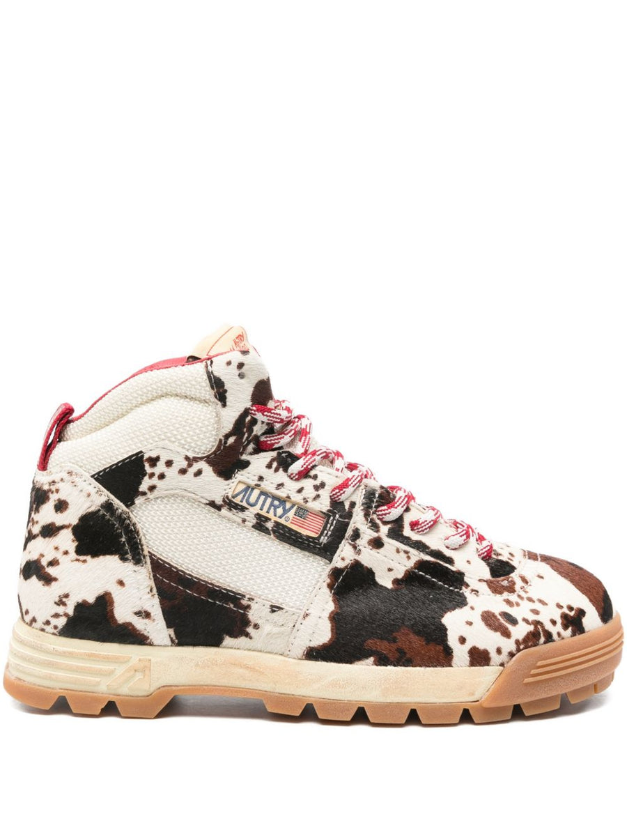 Autry Malga Multicolor Animal Print Boots for Women Leather All Season Comfort Horse Effect Lace Up Ridged Sole