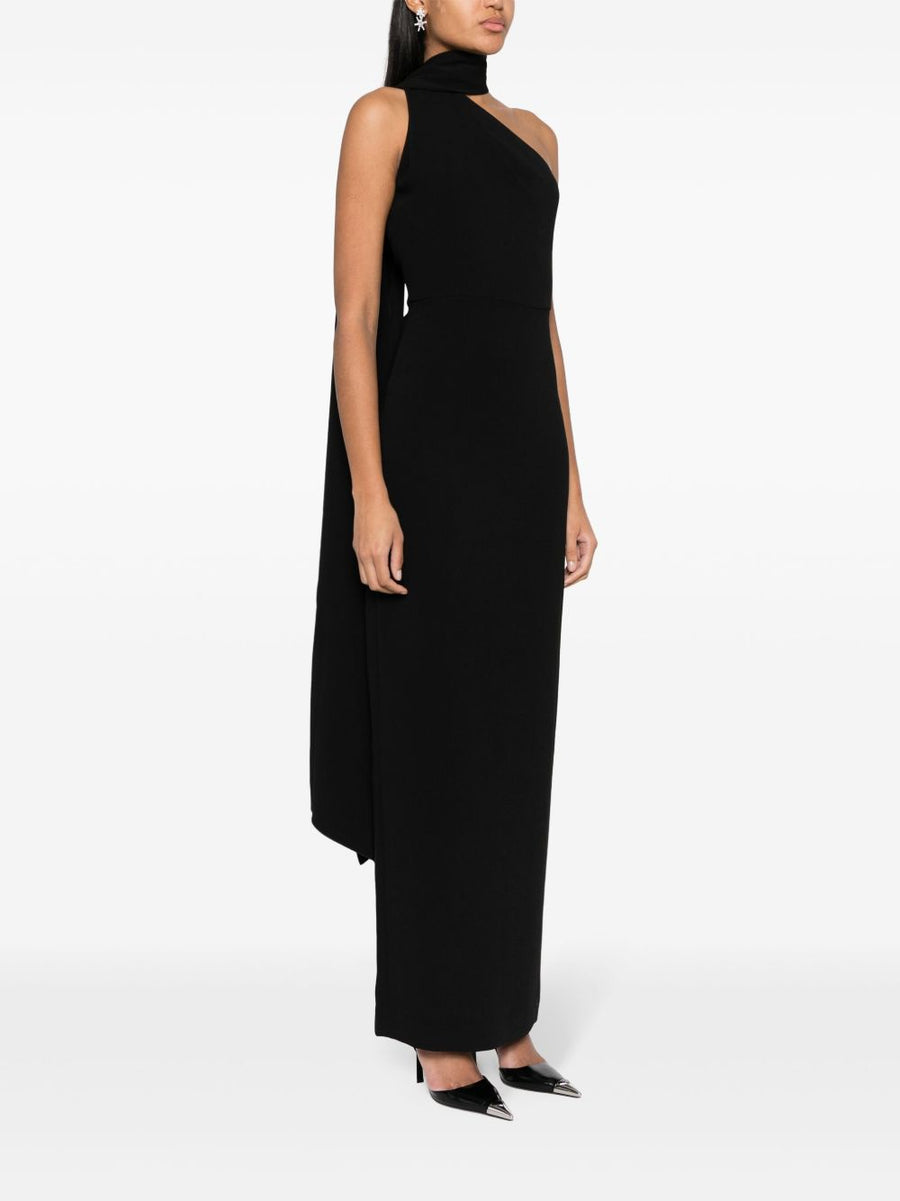 Solace London Demi Maxi Dress For Women With Crossover Halter Neck Tie And One Shoulder Silhouette In Black