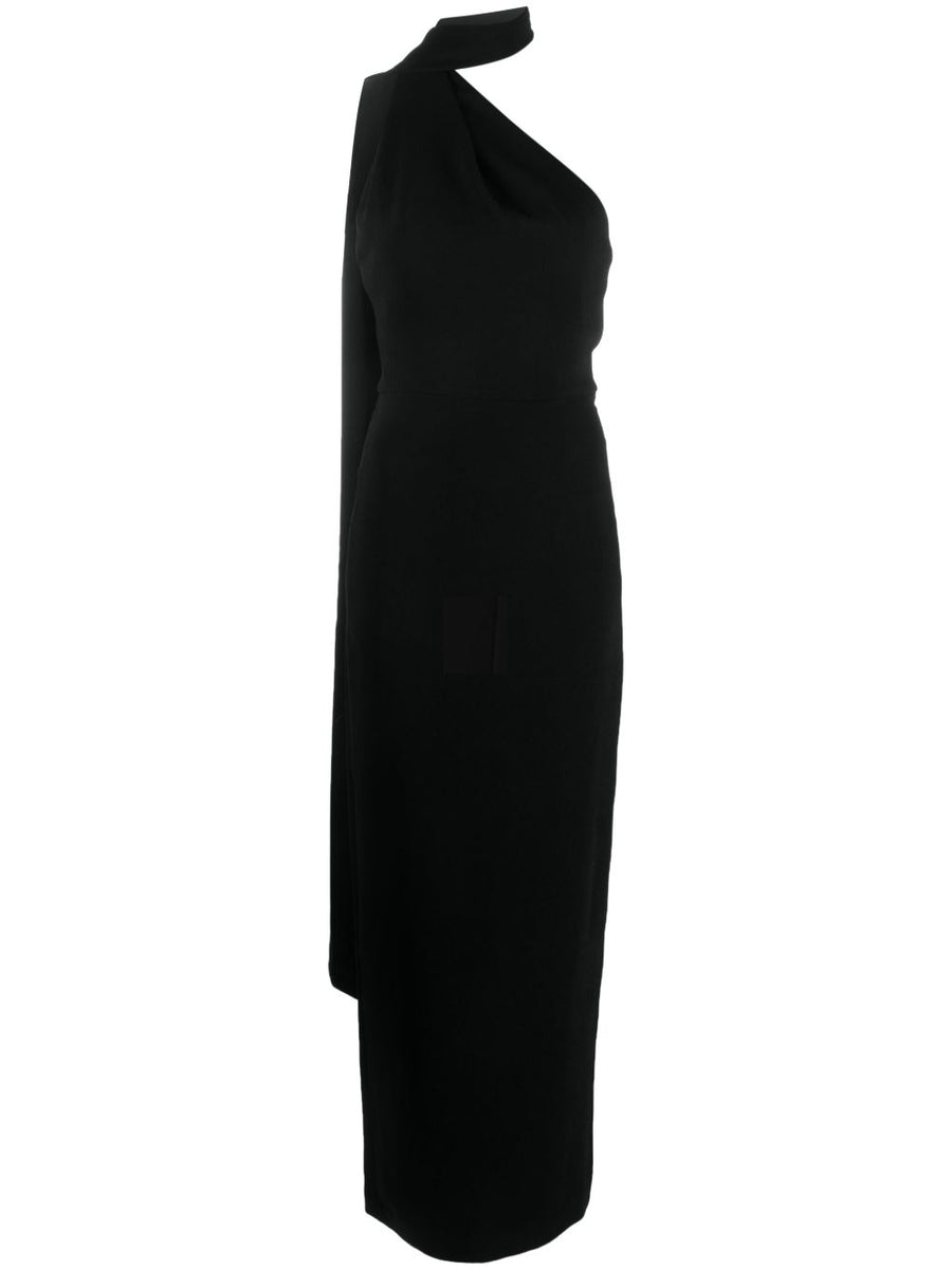 Solace London Demi Maxi Dress For Women With Crossover Halter Neck Tie And One Shoulder Silhouette In Black