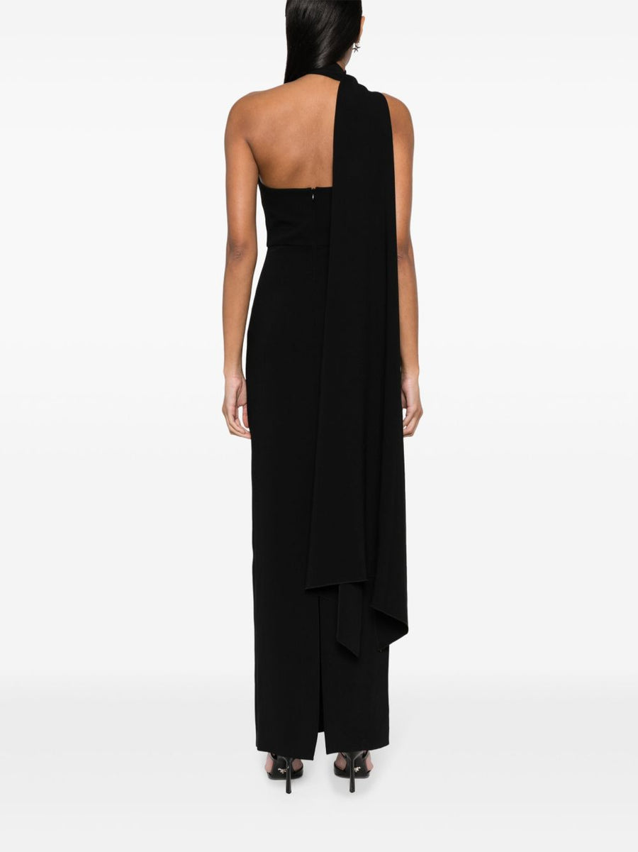 Solace London Demi Maxi Dress For Women With Crossover Halter Neck Tie And One Shoulder Silhouette In Black