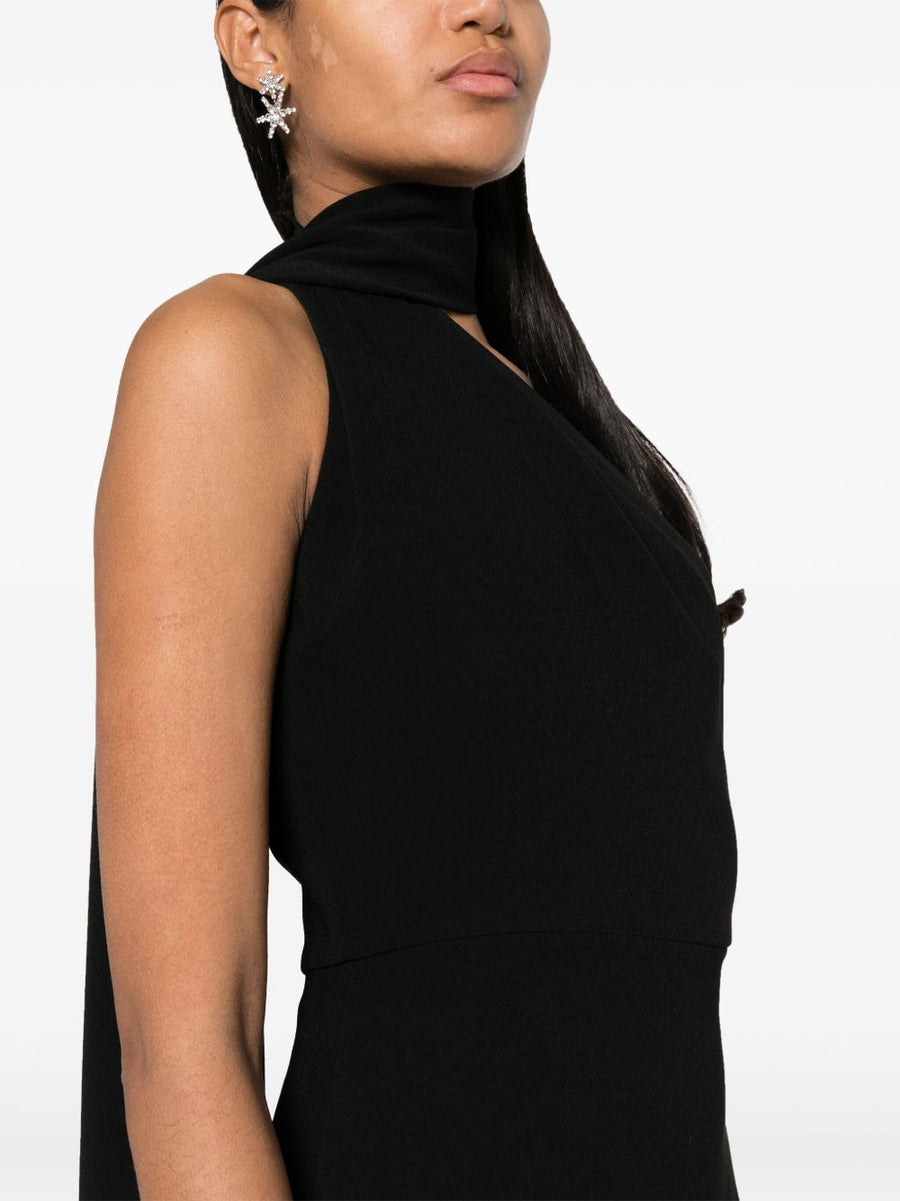 Solace London Demi Maxi Dress For Women With Crossover Halter Neck Tie And One Shoulder Silhouette In Black