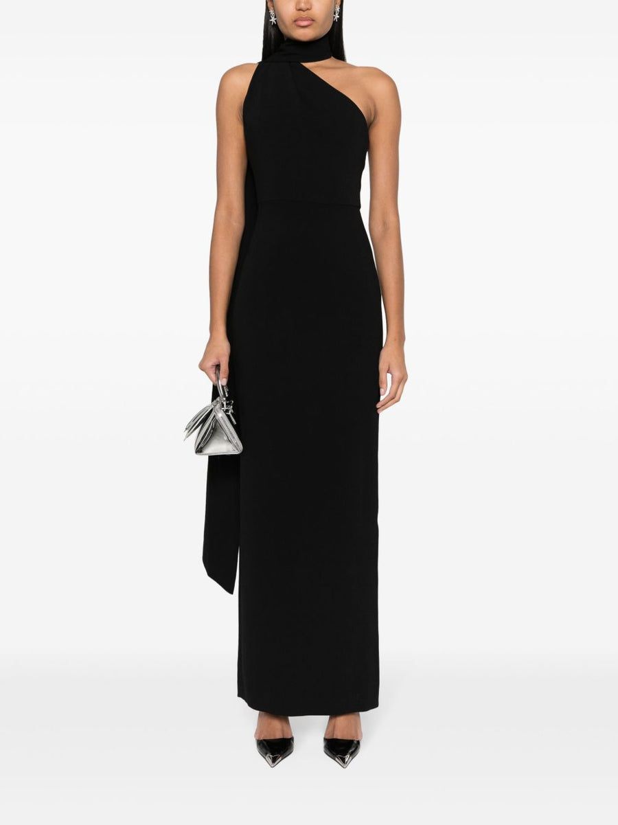 Solace London Demi Maxi Dress For Women With Crossover Halter Neck Tie And One Shoulder Silhouette In Black