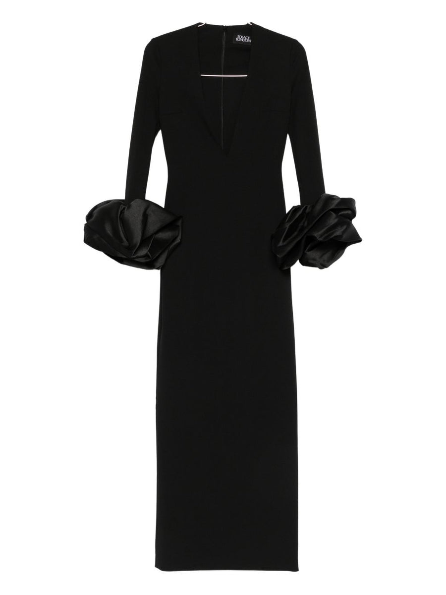 Solace London Valerie Maxi Dress For Women Elegant V Neck Eveningwear With Ruched Cuff Sleeves
